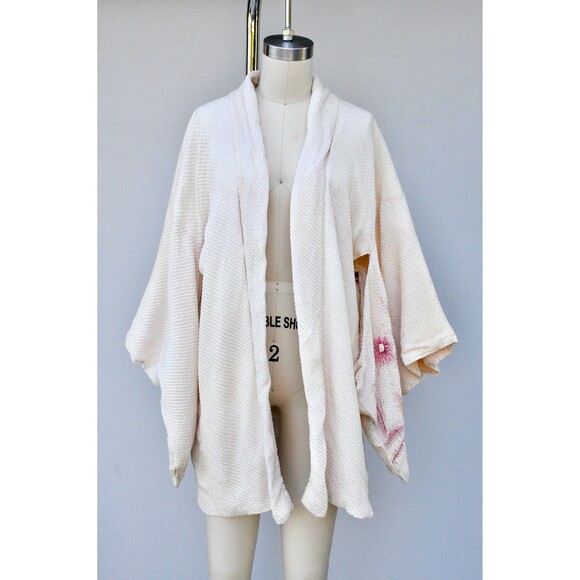 Textured Crinkled Silk Kimono Floral Reversible Haori Robe Duster Bed Jacket - Picture 8 of 9